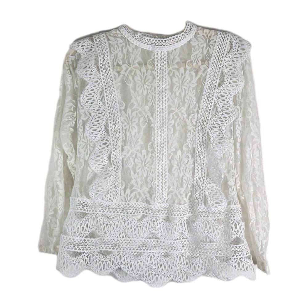 Adiva Lace Long Sleeve Coquette Feminine Blouse Size Med Feminine Dainty Blouse